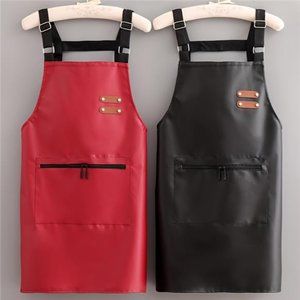 2 pcs Imitation Leather Apron, Unisex Adjustable Cooking Apron, Household Solid